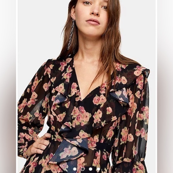 TOPSHOP FLORAL PRINT RUFFLE BLOUSE - Picture 2 of 10